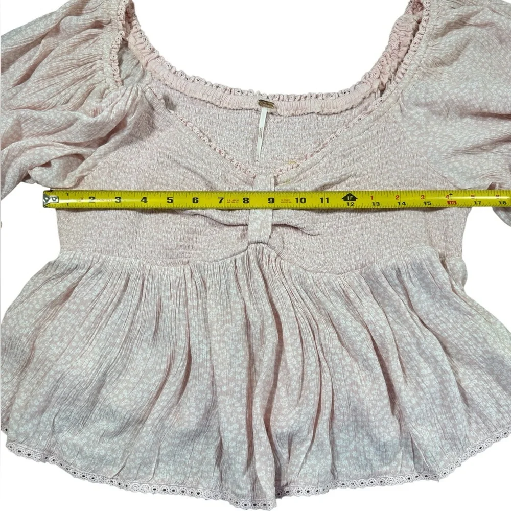 FREE PEOPLE Brittnee Print Smocked Peplum‎ Top In Pink Lotus